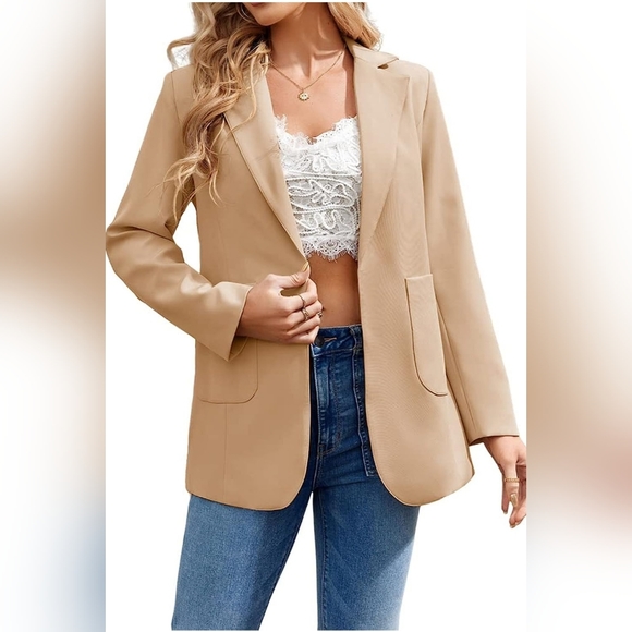 NewXL Nude Casual Blazers Open Front Long Sleeve Lapel Collar Work Office Jacket - Picture 4 of 12